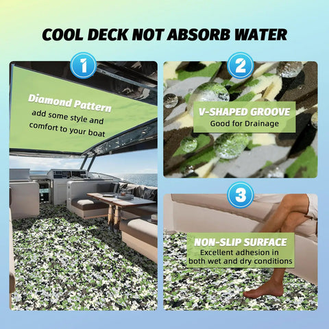 Self-Adhesive EVA Foam Boat Flooring With Faux Teak Look Non Slip Marine Decking With Diamond Pattern And Slip-Resistant Features