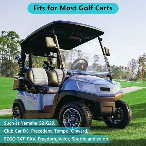 Universal No Drill Golf Cart Side Mirror Set With Folding Design 180 Degree Adjustable HD Glass on golf cart.