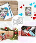 Collage of geometric die cuts for card making and scrapbooking background dies with hollow frame, carbon steel, rectangle and triangle designs