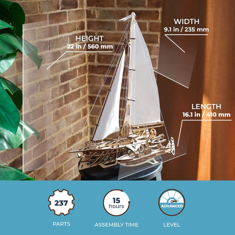 Merihobus 3D Wood Puzzle Kit For Adults Trimaran Sailboat Model Catamaran Mechanical Build Dope Wooden Ships Kit For Brain Teasers DIY Hobby Set For Mindful Fun And Hands On Craft, 16.1x9.1x22 in