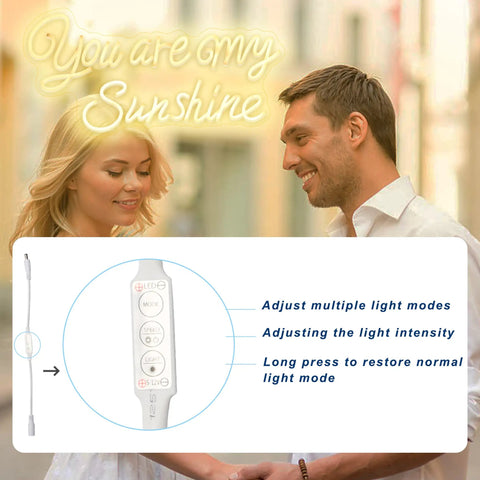 Personalized You Are My Sunshine Neon Sign Large 23 Inches Dimmable LED Neon Light with remote control and couple in background