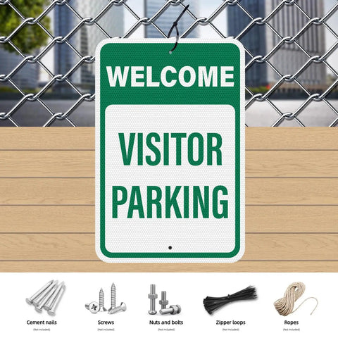 Two Pack Welcome Visitor Parking Sign 18 By 12 Inches Reflective Aluminum Weatherproof Built Tough Safety Sign With Pre Drilled Holes For Home Office Yard Driveway Parking