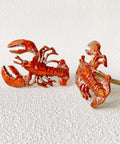 Lobster Shaped Cabinet Knobs Set of 2 Hand Painted Metal Drawer Pulls with Mounting Screws, ocean-inspired coastal decor.