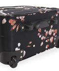 Close-up of Valentina Underseat Wheeled Carry On Luggage With Floral Branch Design with skate wheels and handle detail.