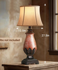 Set Of 2 Tall Farmhouse Rustic Table Lamps With Dimmable 3 Color Temperature Lighting From Warm 2700K Amber To Bright 5000K Daylight Cozy Vibe Perfect For Living Rooms Or Bedroom Nightstands Traditional Antique Coastal Decor In Amber Finish, single lamp side view with measurements.