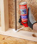 Spray Foam Sealant For Gaps And Cracks, Expands Up To 1 Inch, High Density Polyurethane Foam applied along pipe joint in construction.