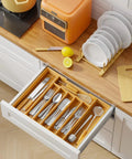Expandable Bamboo Silverware Organizer For Drawers, Ultra Roomy 6 To 8 Slot Utensil Tray, Kitchen Storage Solution, Natural Finish