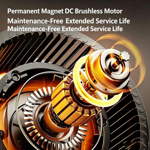 Heavy Duty Mobile Industrial Fan Using Permanent Magnet Brushless Tech showing detailed brushless motor components and design.