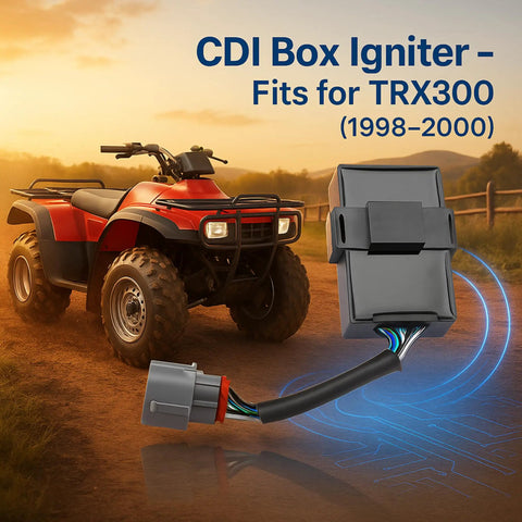 Honda TRX300 CDI Box Igniter For FourTrax 2x4 And 4x4 1998 1999 2000 Plug And Play Replacement Module displayed with ATV
