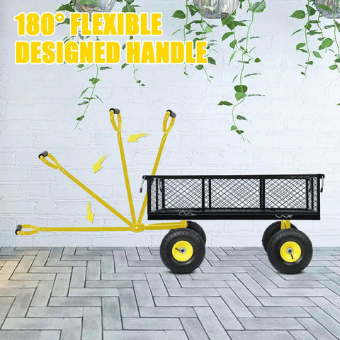 Heavy Duty Garden Cart With Removable Sides 1100 Pound Capacity Utility Wagon with 180° Flexible Handle, Yellow