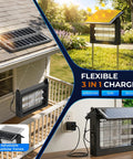 Top Notch Dual Solar Powered Bug Zapper Outdoor Cordless Mosquito Killer 4500V Waterproof installed in various locations