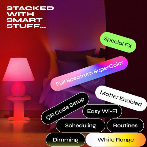 Smart Color Changing Light Bulbs 2 Pack A19 E26 RGB Tunable White 800 Lumens With WiFi Dimming Matter Compatible lighting effects