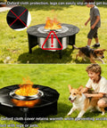 Child and dog near 40 Inch Fire Pit Surround Tabletop For Solo Stove Bonfire And Ranger Wood Burning, showing leg safety.