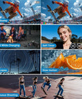 Skateboarders, campfire, star trails, orange splash captured with Dope 8K Camcorder With 88MP Ultra HD Video, WiFi Vlogging Camera For YouTube