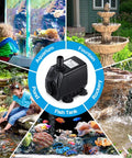 880 GPH Submersible Fountain Pump 60W Built Tough For Outdoor Use With 6.5 Foot Tubing For Aquarium Pond Fish Tank Hydroponics