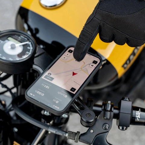 Charging Anti Vibration Module SPC Plus For Smartphones Enhanced Damping Secure Fit And Reliable Power On The Go mounted on motorcycle handlebar