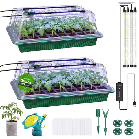 Seed Starter Tray With Grow Light 2 Pack 80-Cell Seedling Starter Kit With Smart Timer And Humidity Dome Indoor Germination Kit