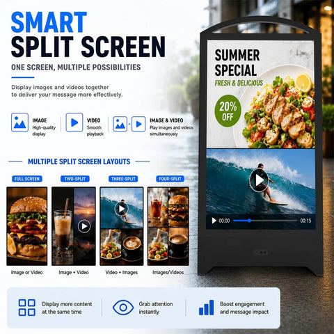32 Inch Hella Bright Portable Outdoor Digital Signage Featuring 2000 Nits IP65 Waterproof Rugged LCD Display With 1200Wh Extended Run Time Battery for summer special promotions.