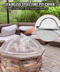 Round 27 Inch Fire Pit Spark Screen Built Tough With Ring Handle Heavy Duty Stainless Steel Cover For Outdoor Patio Backyard Fire Pits Easy Open Top Screen Lid
