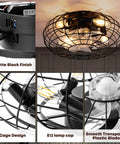 16 Inch Bladeless Caged Ceiling Fan With Lights Remote Control 8 Speeds Industrial Flush Mount Farmhouse Style Gold Finish Cage Design