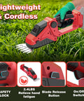 2-In-1 Cordless Hedge Trimmer And Grass Shears, 2200 RPM Handheld Electric Trimmer in use on grass, lightweight, safety lock