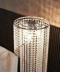 Top view of Silver Crystal Floor Lamp In S Shape With Chrome Finish, Romantic Modern Chic Vibe Lighting, Clear Crystal Raindrop Detailing