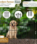 34ft 32 Panel Arch Metal Garden Fence For Rabbits And Dogs Rustproof Border Fencing with detailed stakes and a dog visible in the background