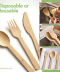Your Go To 100 Percent Bamboo Utensils Set With 50 Forks, 25 Spoons, 25 Knives, Compostable, Biodegradable, FSC Certified