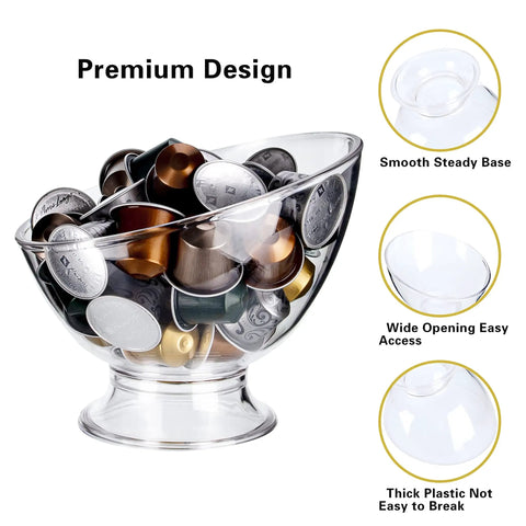 Clear Coffee Pod Holder For K Cups And Vertuo Capsules with premium design, smooth base, wide opening, sturdy plastic