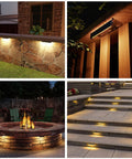 12 Pack 7 Inch LED Hardscape Wall Lights for Outdoors, 5W Low Voltage 12V AC/DC, illuminating patio walls and stairs at night
