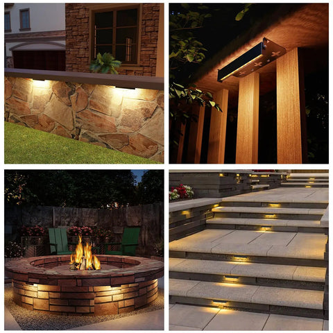 12 Pack 7 Inch LED Hardscape Wall Lights for Outdoors, 5W Low Voltage 12V AC/DC, illuminating patio walls and stairs at night