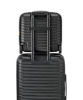 Back view of Cruise 3.0 Hardside Underseater Carry On Luggage with two inline wheels, polycarbonate shell, in black.