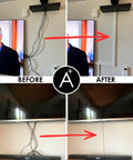 Before and after comparison of 630 Inch White Cable Raceway Kit For Wall Cord Management With Self Adhesive Channel System No Brainer Setup.