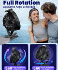 Rechargeable Clip On Fan 10000mAh, 8 Inch Portable Desk And Bedside Fan demonstrating 360 degree rotation with couple in background.