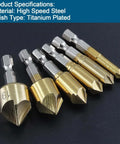 Aracombie 6-pack 3-flute 90-degree countersink drill bit set, titanium HSS, metric sizes 6–19 mm