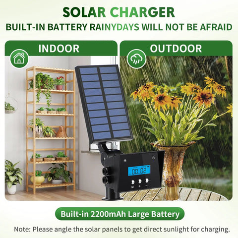 Solar Powered Automatic Garden Irrigation System With Drip Kit And Timer, indoor and outdoor use, built-in battery display