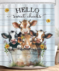 Funny Highland Cow Shower Curtain 60x72 Inches Farmhouse Floral Cute Cows Light Blue Plank Bucket Bath Time Vibes Decor Polyester With 12 Hooks Included Water Resistant Quick Dry