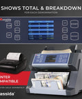 Heavy Duty Business Money Counter With Top Loading Cash Handling Machine Featuring Quick Batch Mode And Slick Counterfeit Detection For Hustle Ready Operations And Zero Hassle Retail Accounting, showing digital display and banknotes.