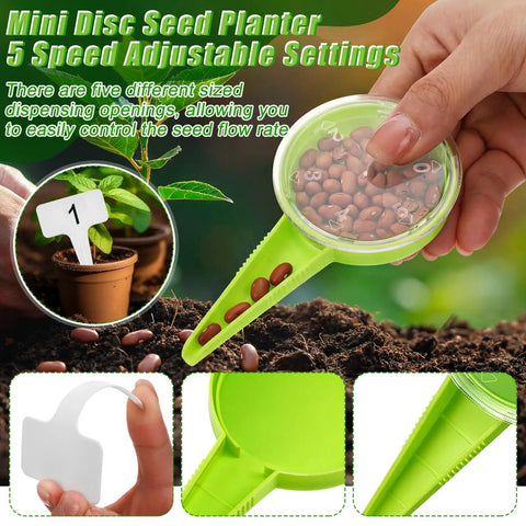 19 Piece Mini Seed Spreader Set And Seed Dispenser With Five Dial Settings, handheld spreading seeds and plant label