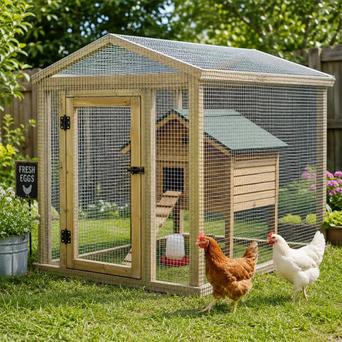 Heavy Duty Half Inch Galvanized Steel Hardware Cloth Roll 16 X 50 Feet For Chicken Coops And Garden Fencing visible in a chicken coop.