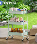 Three Tier Metal Rolling Cart With Lockable Casters For Living Room And Bath A Space Saving Mobile Storage Shelf in garden