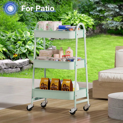 Three Tier Metal Rolling Cart With Lockable Casters For Living Room And Bath A Space Saving Mobile Storage Shelf in garden