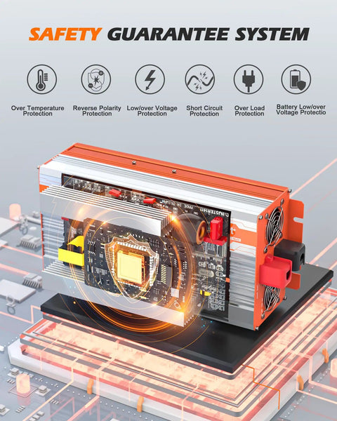 Safety features of Workhorse 2000W Pure Sine Wave Inverter For RVs And Trucks, 12V DC To 120V AC Converter