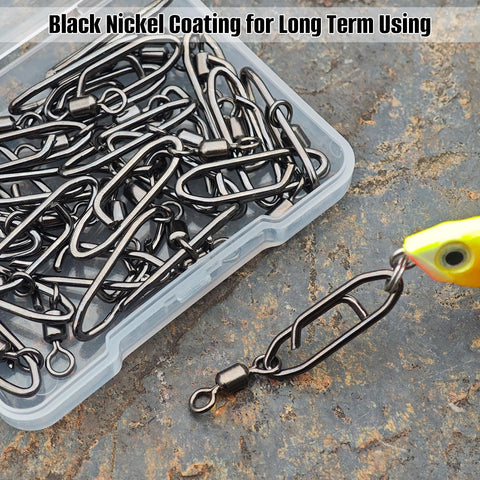 Fast Change Fishing Clips Set With Barrel Swivels And Quick Release Clips Snaps Ez Clip Tackle For Easy Lure Attachment Durable 52 Lb Capacity Black 50 Pcs in case