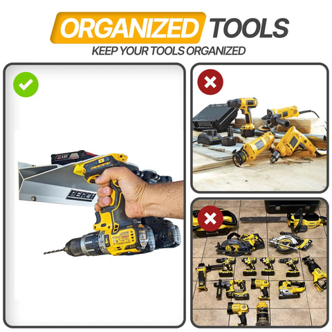 9 Pack Tool Holder Wall Mount For DeWalt 20V And 60V Cordless Tools showing organized drill storage
