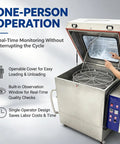 Industrial Parts Rotary Spray Washer Cabinet Beast Mode Grimebusting Powerhouse for metal cleaning with open cover and observation window.