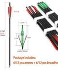 Carbon Crossbow Bolts Set 16 17 18 20 22 Inch With Screw In Broadheads shown with 6/12 arrows and 6/12 broadheads