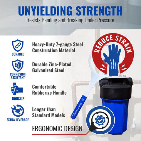 Heavy Duty Metal Water Filter Wrench For Big Blue Housings 6.25 Inch Inside Diameter Built Tough With Non Slip Grip For Pro Techs