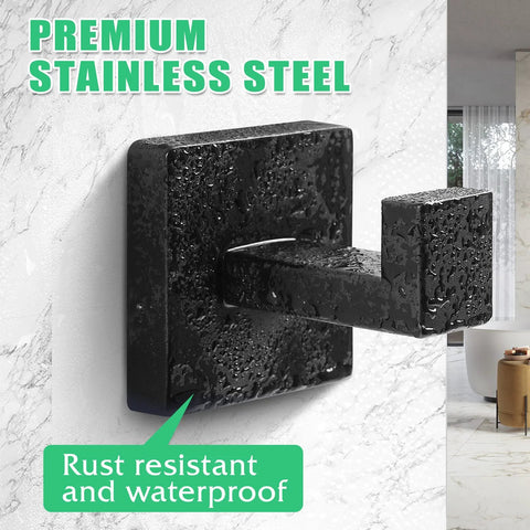 Heavy Duty Stainless Steel Towel Hooks Wall Mounted Square Robe Hooks for Bathroom Kitchen Bedroom and Hotel Matte Black 2 Pack