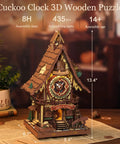 Dope 3D Wooden Cuckoo Clock Kit For Adults, 435-Piece Model with Lights, Detailed View of Assembled Clock on Table